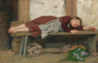 Albert Anker - Sleeping Girl On A Wooden Bench.webp