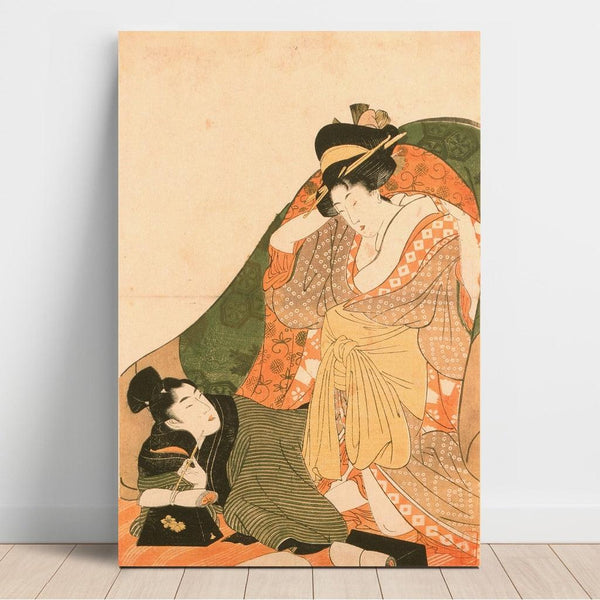 Reprodukcja obrazu Kochankowie pod futonem; obraz otwarcia erotycznego zestawu - Kitagawa Utamaro