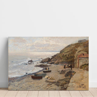 Ambiance de soirée avec des pêcheurs sur la côte - Alfred Zoff | Reproduction Tableau Décoration murale affiche copie