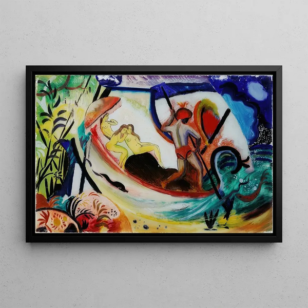 Trzy dziewczynki na łódce - August Macke — oprawiony obraz na ścianie