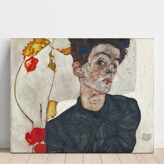 Autoportrait avec une plante de lanternes chinoises d'Egon Schiele | Reproduction Tableau Décoration murale affiche copie