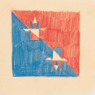 Croquis divers pour dessus de table incrustés Design avec motif cubique rouge et bleu - Winold Reiss