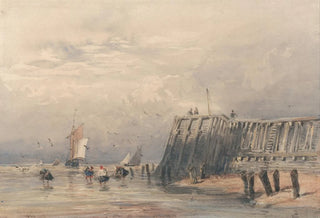 David Cox - Sailing Barges and Shrimpers off a Pier.webp