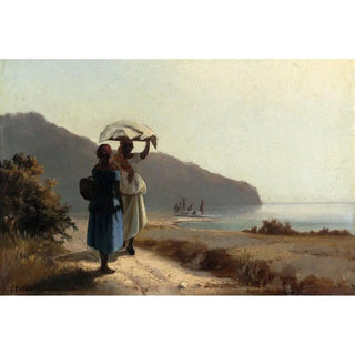 Deux femmes causant au bord de la mer, Saint Thomas - Camille Pissarro | Reproduction Tableau Décoration murale affiche copie