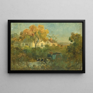 Edward Mitchell Bannister - The Drinking Pool man in cart with oxen at pool.webp