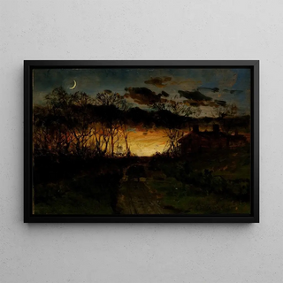 Edward Mitchell Bannister - Untitled sunset with quarter moon and farmhouse.webp