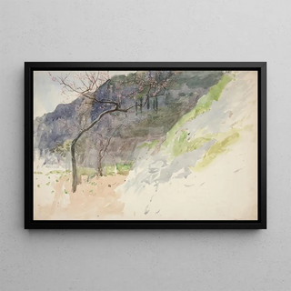Edwin Austin Abbey - Mountainous landscape with budding trees.webp