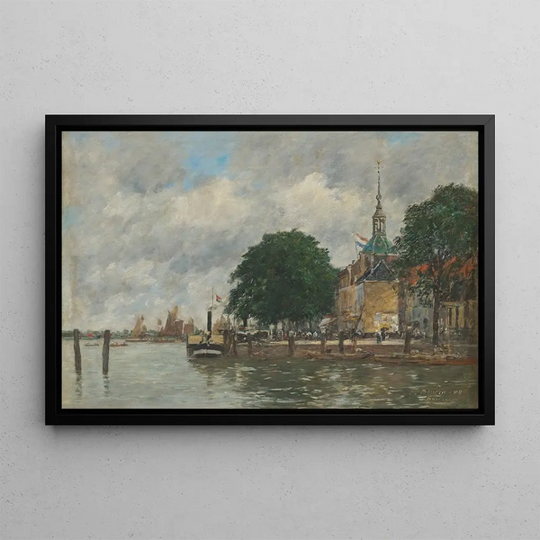 Dordrecht, nabrzeże portu - Eugène Boudin — oprawiony obraz na ścianie