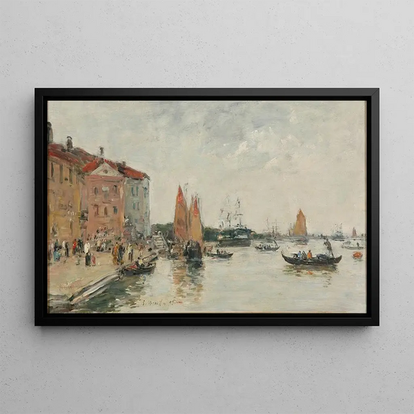 Wenecja, nabrzeże i kościół San Biagio - Eugène Boudin — oprawiony obraz na ścianie