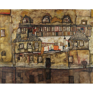Façade de Maison sur la Rivière d'Egon Schiele | Reproduction Tableau Décoration murale affiche copie