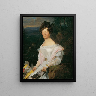 Ferdinand Georg Waldmller - Dame in weiem Kleid vor einer Wienerwaldlandschaft.webp