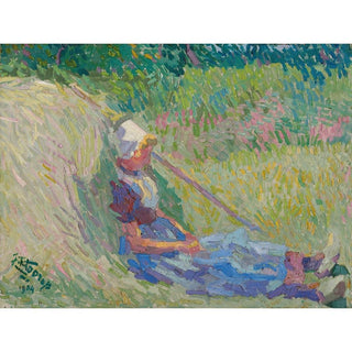 Fille se reposant contre une meule de foin - Jan Toorop | Reproduction Tableau Décoration murale affiche copie