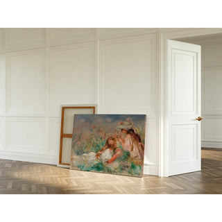 Fillette couchée sur l'herbe et jeune fille arrangeant un bouquet - Pierre-Auguste Renoir | Reproduction Tableau Décoration murale affiche copie