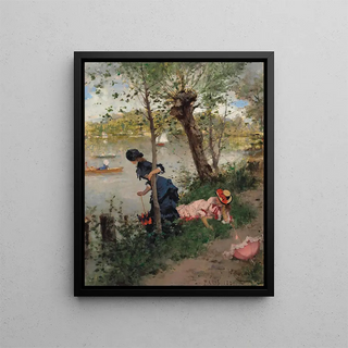 Francesc Miralles i Galaup - Elegant Ladies resting by a River.webp
