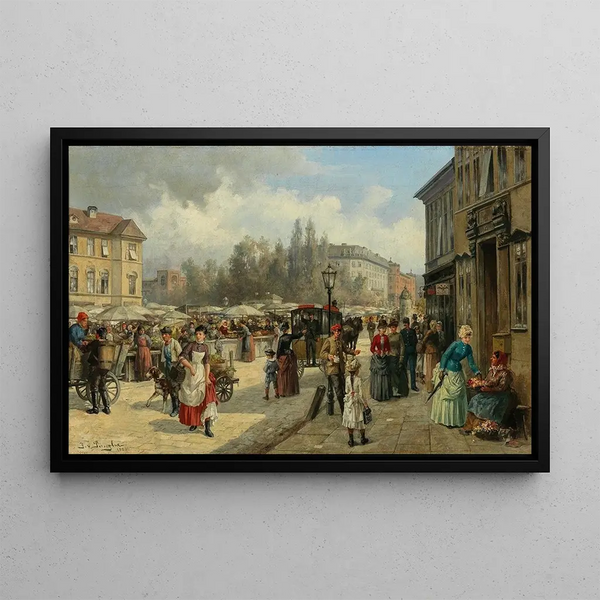 Widok na Naschmarkt w Wiedniu - Franz von Persoglia — oprawiony obraz na ścianie