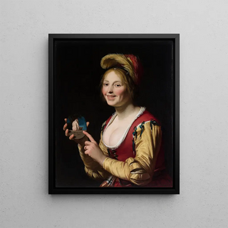 Gerard van Honthorst - Smiling Girl a Courtesan Holding an Obscene Image.webp