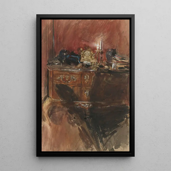 Widok wnętrza z komodą Louis XV - Giovanni Boldini — oprawiony obraz na ścianie