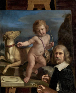 Guercino - SelfPortrait before a Painting of Amor Fedele.webp