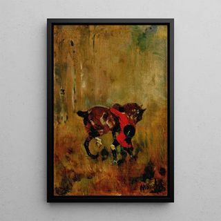 Henri de ToulouseLautrec - Cavalier de chasse courre ressanglant son cheval.webp