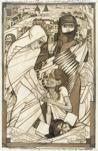 Jan Toorop - De hulpverlening tijdens de watersnood van 1926 symbolisch voorgesteld.webp
