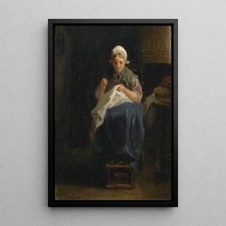 Jozef Israls - A peasant girl sewing.webp