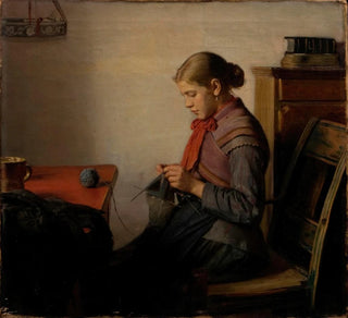 Michael Ancher - Skagen girl Maren Sofie knitting.webp