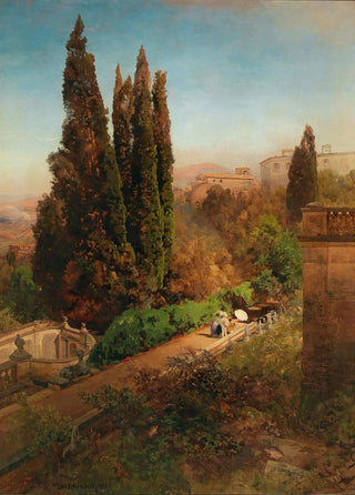 Oswald Achenbach - A view of the garden of Villa dEste in Tivoli near Rome.webp