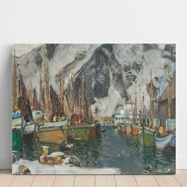 Reprodukcja obrazu Parmi les bateaux de pêche à Svolvær, étude des Lofoten - Anna Boberg