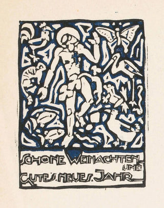 Reijer Stolk - Kerstkaart met menselijke figuur en dieren.webp