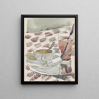 Reijer Stolk - Tray with a cup saucer and glass on a table.webp