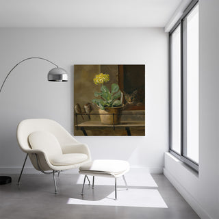 Druk artystyczny | Martwa natura z primulą w doniczce, kotem i dwoma wróblami - Martinus Rørbye