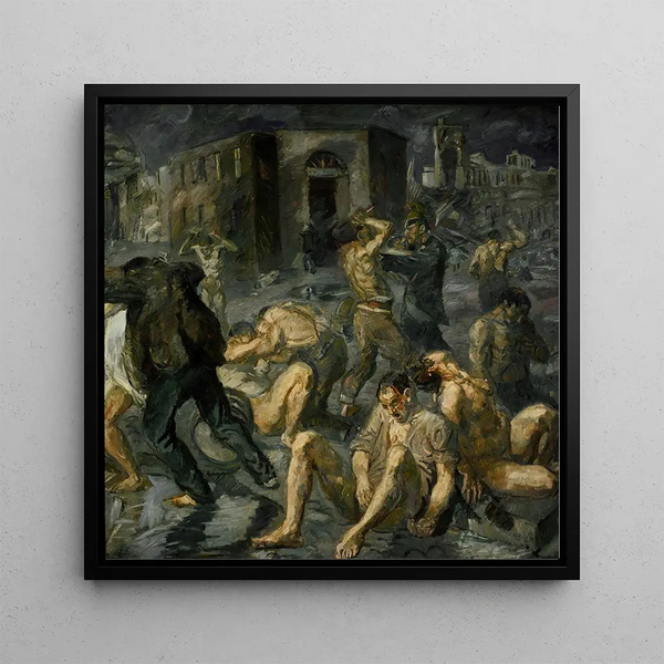 Scena zniszczenia Messyny - Max Beckmann — oprawiony obraz na ścianie
