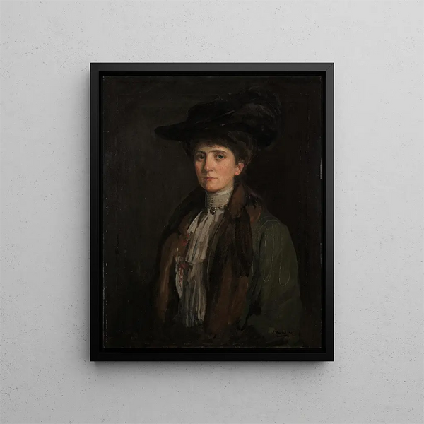 Kobieta w brązowym, którą uważa się za Margaret Edith Bannatyne Cobb - Sir John Lavery — oprawiony obraz na ścianie