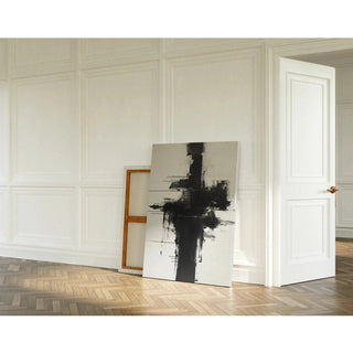 Tableau Abstrait Noir et Blanc – Impulsion Abstraite | Affiche Minimaliste Énergique | Poster Moderne Expressionniste Monochrome