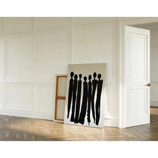 Tableau Décoratif – Silhouettes Unies | Affiche Abstraite Minimaliste Noir et Blanc | Poster Élégant de Groupe Humain Stylisé