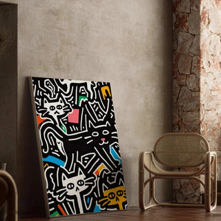 Tableau Pop Art – Chats Stylisés | Affiche Urbaine Colorée Style Keith Haring | Poster Graphique et Ludique pour Déco Contemporaine