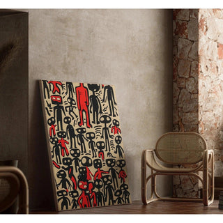 Tableau Pop Art – Figures Abstraites | Affiche Graphique Urbaine Rouge et Noire | Poster Brut et Contemporain pour Déco Artistique et Singulière