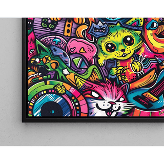 Tableau Pop Art – Jungle Féline | Affiche Colorée Chats Fantaisistes | Poster Graffiti Urbain et Ludique pour Déco Tendance et Déjantée