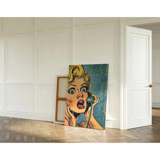Tableau Pop Art – Surprise au Téléphone | Affiche Vintage Rétro Style BD | Poster Coloré Inspiré de Lichtenstein pour Déco Murale Dynamique