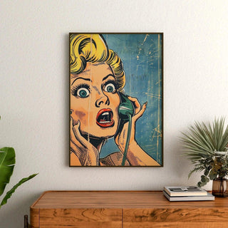 Tableau Pop Art – Surprise au Téléphone | Affiche Vintage Rétro Style BD | Poster Coloré Inspiré de Lichtenstein pour Déco Murale Dynamique