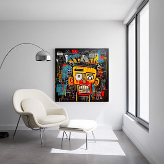 Tableau Street Art – Masque Jaune | Poster Tête Stylisée Couleurs Vives | Affiche Pop Art Inspirée de l’Art Urbain et Graffiti