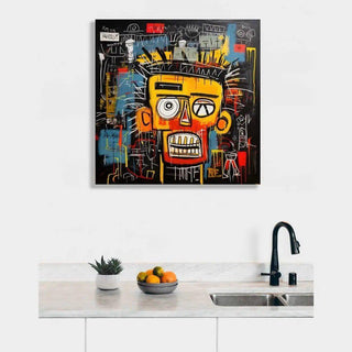 Tableau Street Art – Masque Jaune | Poster Tête Stylisée Couleurs Vives | Affiche Pop Art Inspirée de l’Art Urbain et Graffiti