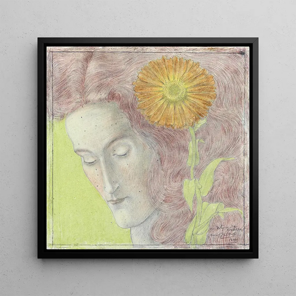 Głowa kobiety z rudymi włosami i chryzantemami - Jan Toorop — oprawiony obraz na ścianie