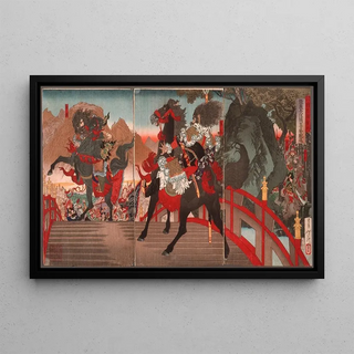 Tsukioka Yoshitoshi - Zhang Fei on the Long Sloped Bridge Turning Away One Million Wei Troops with a Powerful Stare.webp