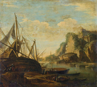 Un paysage côtier méditerranéen avec un navire - Salvator Rosa