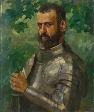 Wilhelm Trbner - Halflength Portrait of a Man in Armor.webp