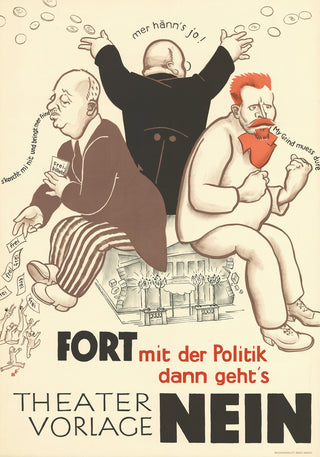Plakat vintage teatr 'Theatervorlage Nein' w stylu karykatury politycznej