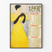 Plakat kalendarz vintage 1897 - styczeń do marzec, ilustracja retro kobiety w żółtej sukni