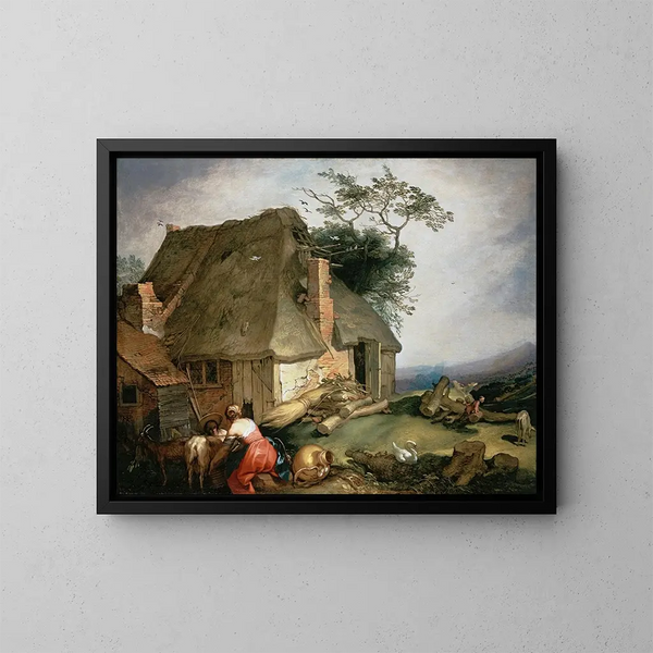 Un cottage avec des paysans traitant des chèvres - Abraham Bloemaert — oprawiony obraz na ścianie