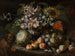 Martwa natura z owocami i kwiatami w srebrzanym wazonie na nóżce i z żabą do obserwacji - Abraham Brueghel — widok dzieła